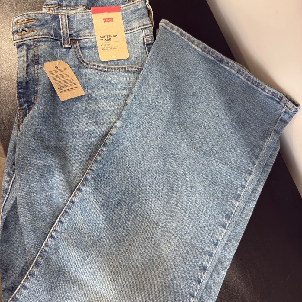 Levi's Superlow Flare Jeans in “The Big Idea” color (medium wash)